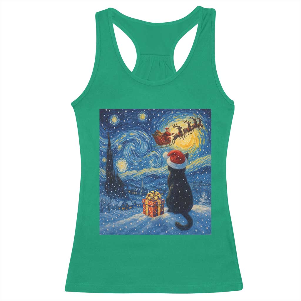 Cat Starry Night Christmas Racerback Tank Top Van Gogh Cat Lover Xmas - Wonder Print Shop