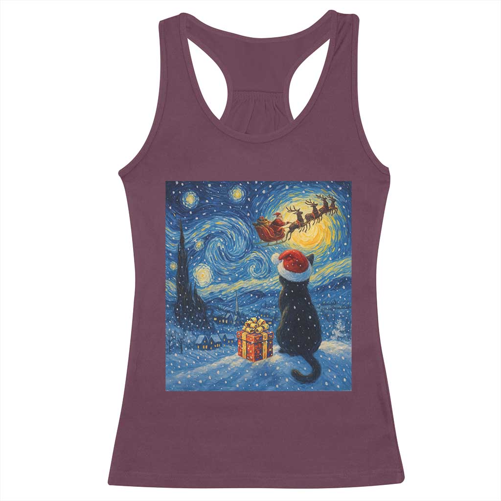 Cat Starry Night Christmas Racerback Tank Top Van Gogh Cat Lover Xmas - Wonder Print Shop