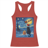 Cat Starry Night Christmas Racerback Tank Top Van Gogh Cat Lover Xmas - Wonder Print Shop