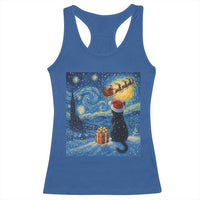 Cat Starry Night Christmas Racerback Tank Top Van Gogh Cat Lover Xmas - Wonder Print Shop