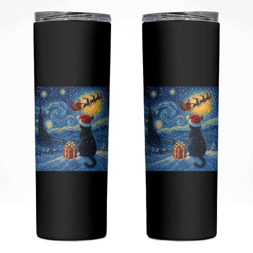 Cat Starry Night Christmas Skinny Tumbler Van Gogh Cat Lover Xmas - Wonder Print Shop