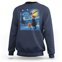 Cat Starry Night Christmas Sweatshirt Van Gogh Cat Lover Xmas - Wonder Print Shop