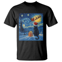 Cat Starry Night Christmas T Shirt Van Gogh Cat Lover Xmas - Wonder Print Shop