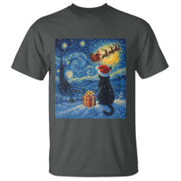 Cat Starry Night Christmas T Shirt Van Gogh Cat Lover Xmas - Wonder Print Shop