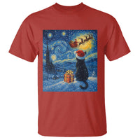 Cat Starry Night Christmas T Shirt Van Gogh Cat Lover Xmas - Wonder Print Shop