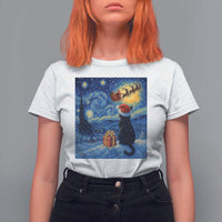 Cat Starry Night Christmas T Shirt For Women Van Gogh Cat Lover Xmas - Wonder Print Shop
