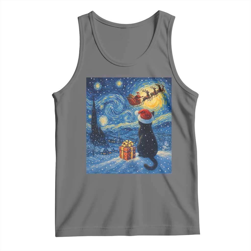 Cat Starry Night Christmas Tank Top Van Gogh Cat Lover Xmas - Wonder Print Shop