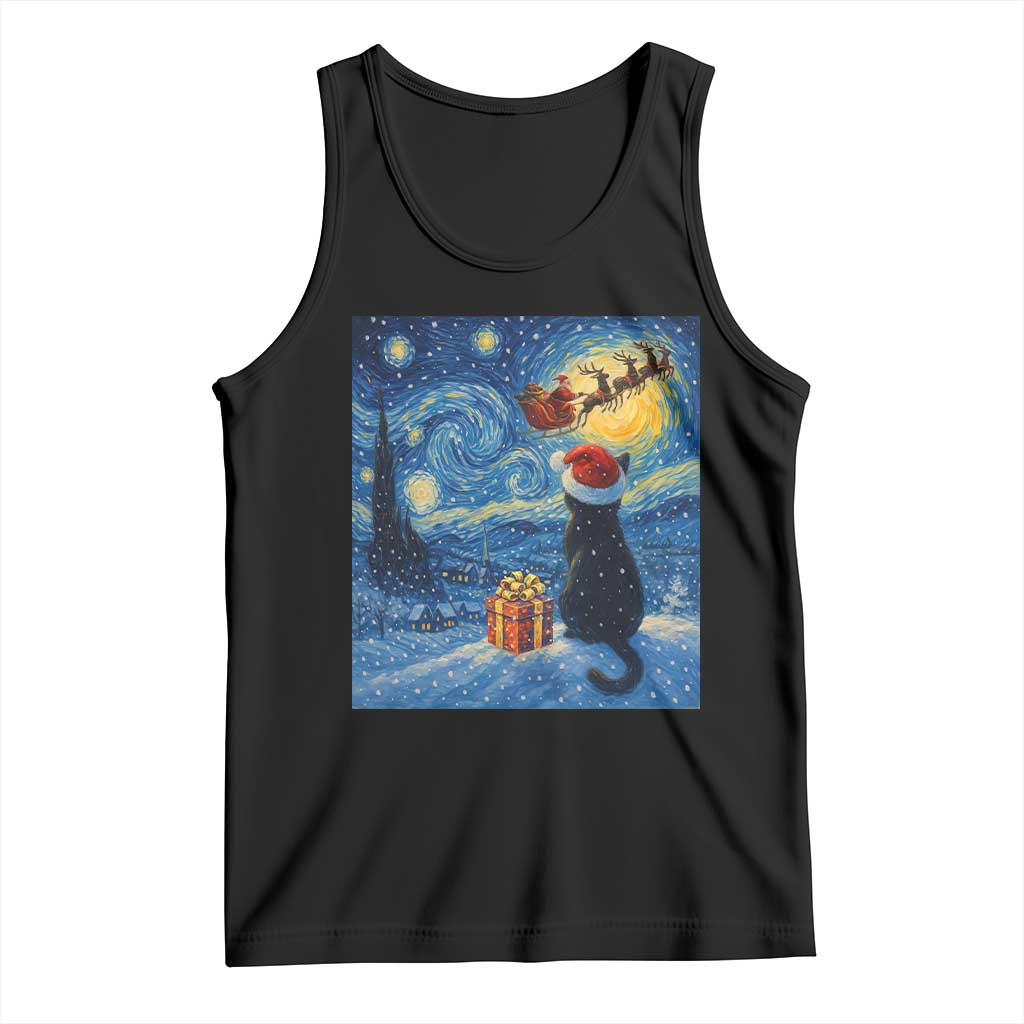 Cat Starry Night Christmas Tank Top Van Gogh Cat Lover Xmas - Wonder Print Shop