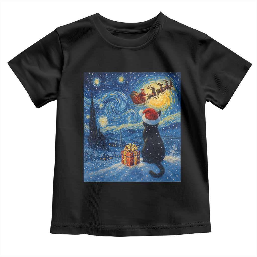 Cat Starry Night Christmas Toddler T Shirt Van Gogh Cat Lover Xmas - Wonder Print Shop