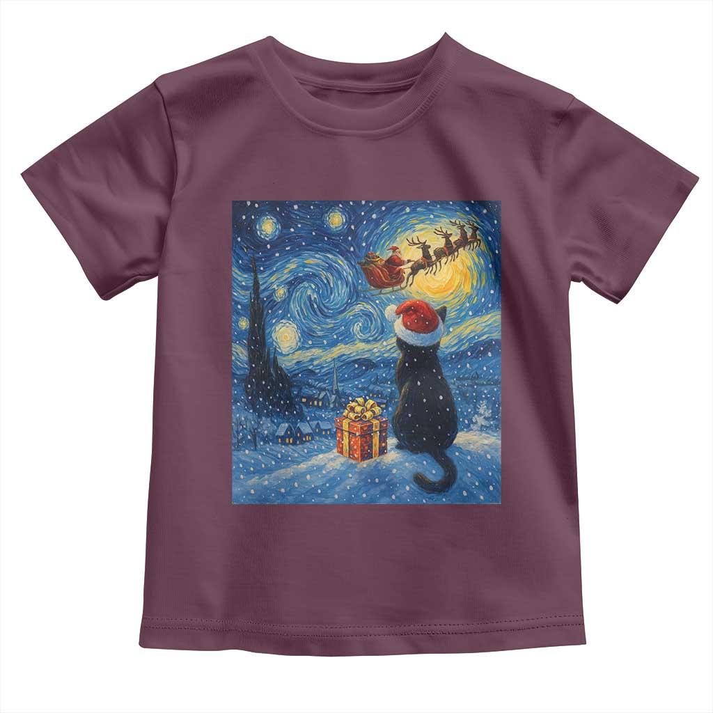 Cat Starry Night Christmas Toddler T Shirt Van Gogh Cat Lover Xmas - Wonder Print Shop