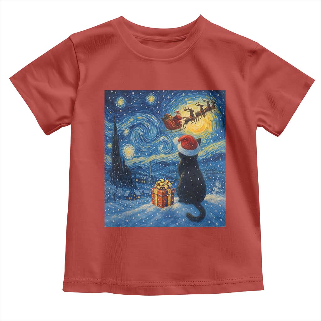 Cat Starry Night Christmas Toddler T Shirt Van Gogh Cat Lover Xmas - Wonder Print Shop