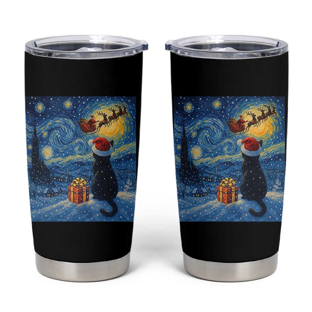 Cat Starry Night Christmas Tumbler Cup Van Gogh Cat Lover Xmas - Wonder Print Shop