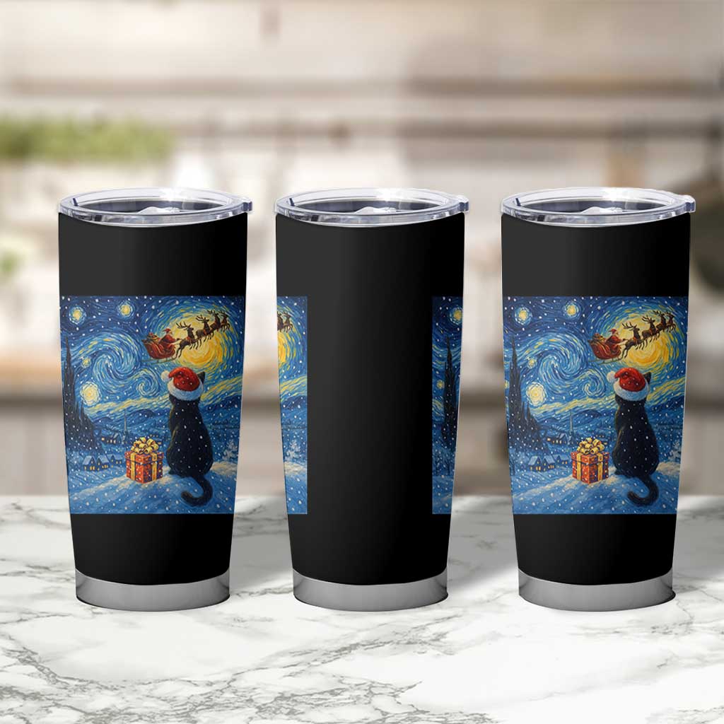 Cat Starry Night Christmas Tumbler Cup Van Gogh Cat Lover Xmas - Wonder Print Shop