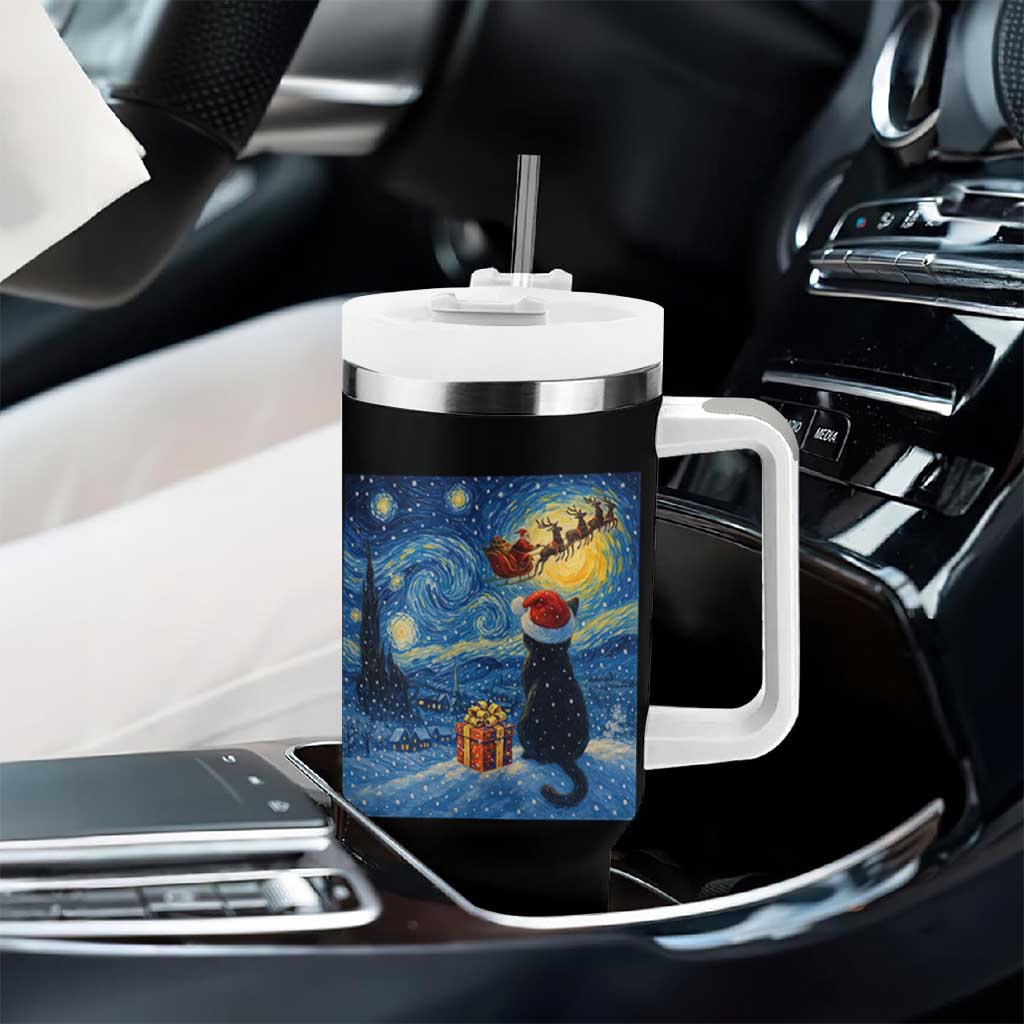 Cat Starry Night Christmas Tumbler With Handle Van Gogh Cat Lover Xmas - Wonder Print Shop