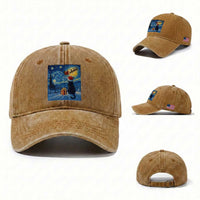 Cat Starry Night Christmas Washed Cotton Baseball Cap Van Gogh Cat Lover Xmas