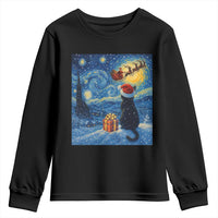 Cat Starry Night Christmas Youth Sweatshirt Van Gogh Cat Lover Xmas - Wonder Print Shop