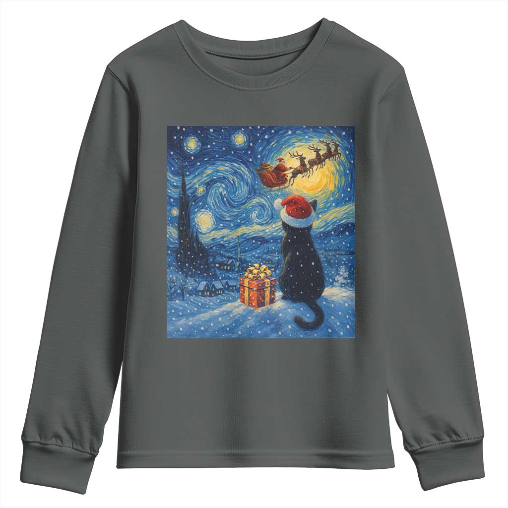 Cat Starry Night Christmas Youth Sweatshirt Van Gogh Cat Lover Xmas - Wonder Print Shop