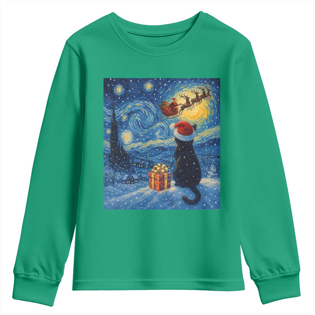 Cat Starry Night Christmas Youth Sweatshirt Van Gogh Cat Lover Xmas - Wonder Print Shop