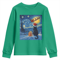 Cat Starry Night Christmas Youth Sweatshirt Van Gogh Cat Lover Xmas - Wonder Print Shop