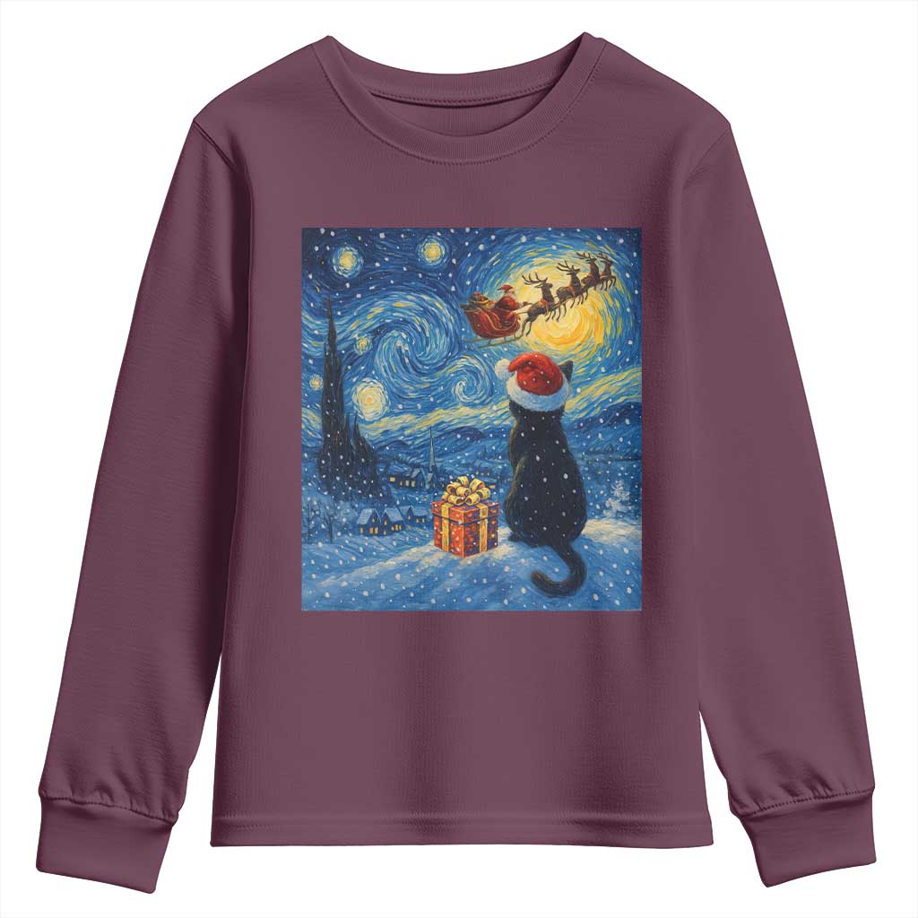 Cat Starry Night Christmas Youth Sweatshirt Van Gogh Cat Lover Xmas - Wonder Print Shop