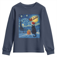 Cat Starry Night Christmas Youth Sweatshirt Van Gogh Cat Lover Xmas - Wonder Print Shop