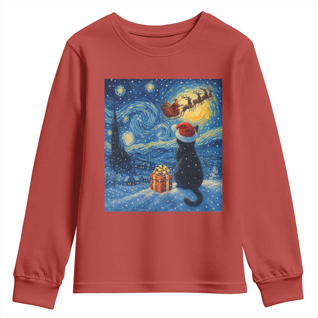 Cat Starry Night Christmas Youth Sweatshirt Van Gogh Cat Lover Xmas - Wonder Print Shop