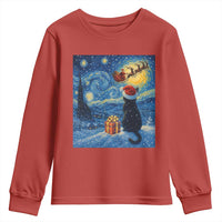 Cat Starry Night Christmas Youth Sweatshirt Van Gogh Cat Lover Xmas - Wonder Print Shop