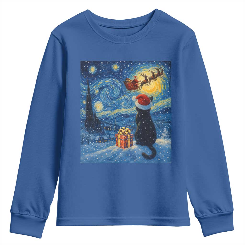 Cat Starry Night Christmas Youth Sweatshirt Van Gogh Cat Lover Xmas - Wonder Print Shop