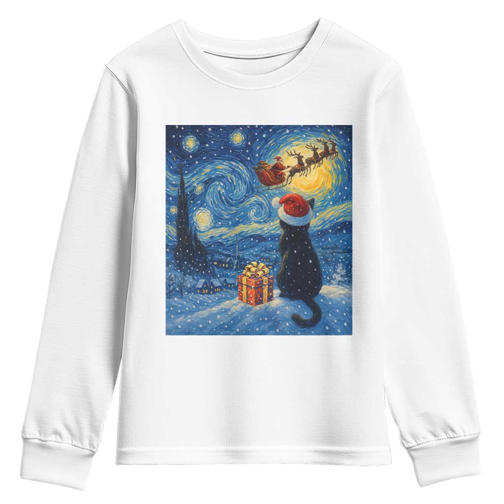 Cat Starry Night Christmas Youth Sweatshirt Van Gogh Cat Lover Xmas - Wonder Print Shop