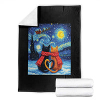Funny Couples Christmas Throw Blanket Cats Lover Starry Night - Wonder Print Shop