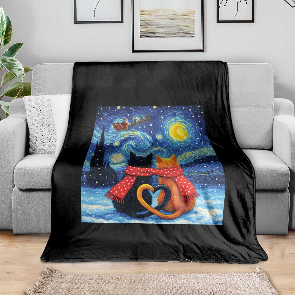 Funny Couples Christmas Throw Blanket Cats Lover Starry Night - Wonder Print Shop