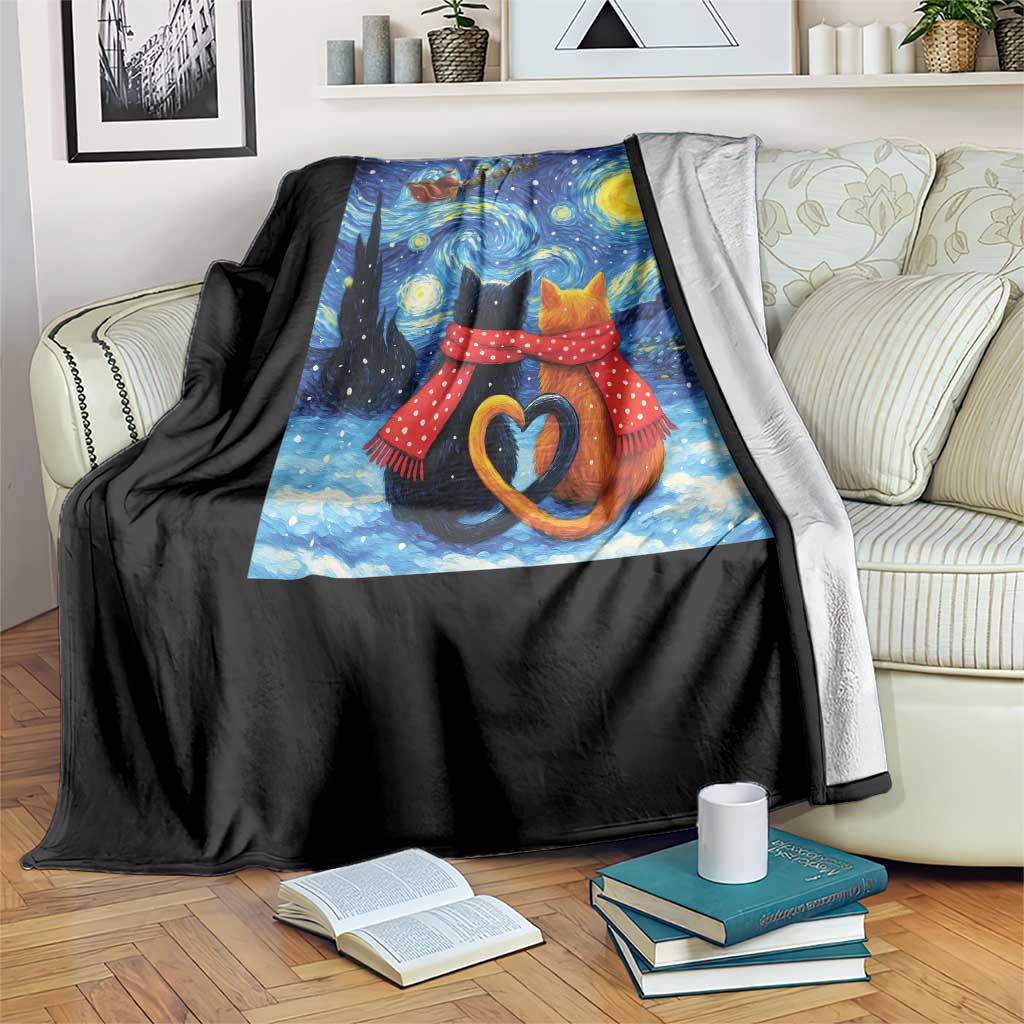 Funny Couples Christmas Throw Blanket Cats Lover Starry Night - Wonder Print Shop
