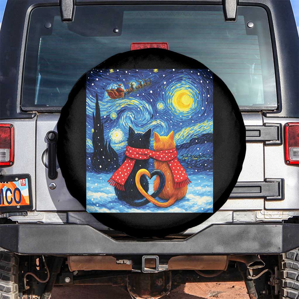 Funny Couples Christmas Spare Tire Cover Cats Lover Starry Night - Wonder Print Shop