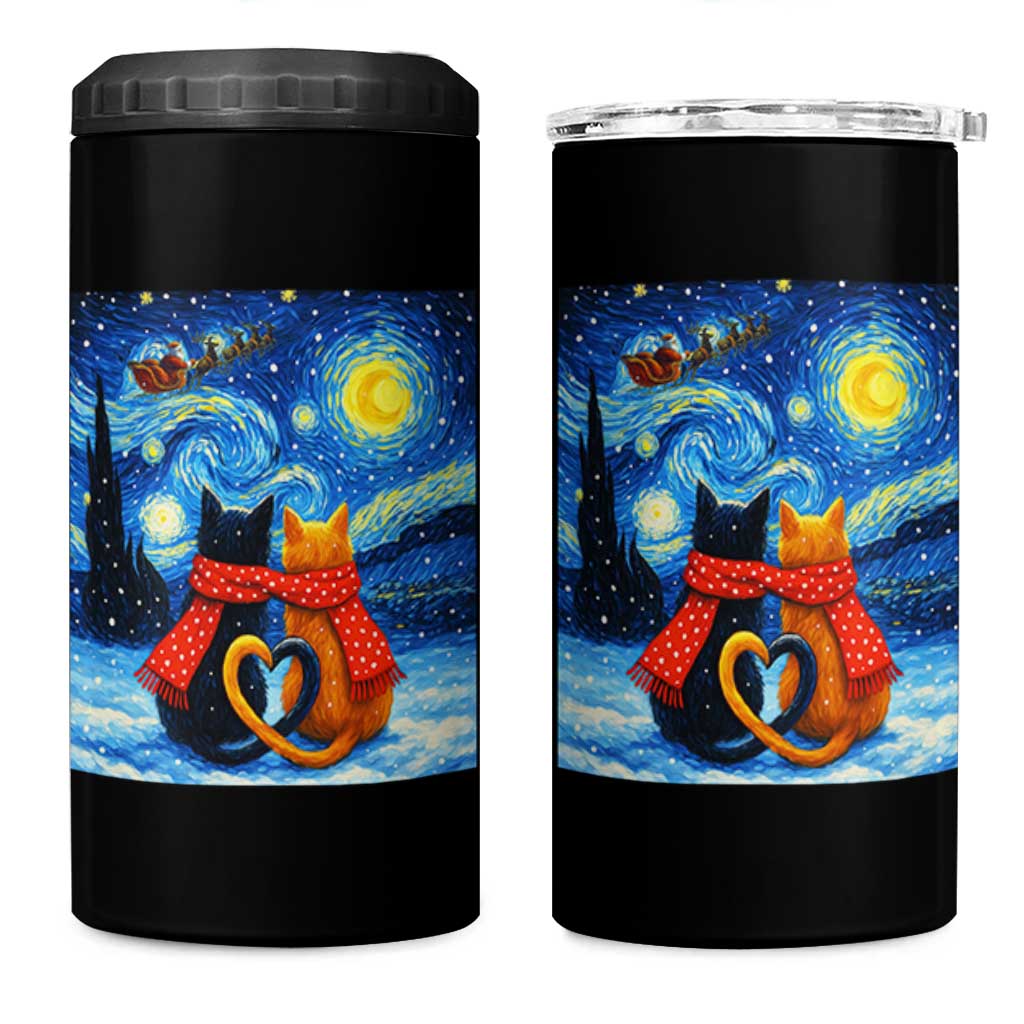 Funny Couples Christmas 4 in 1 Can Cooler Tumbler Cats Lover Starry Night - Wonder Print Shop