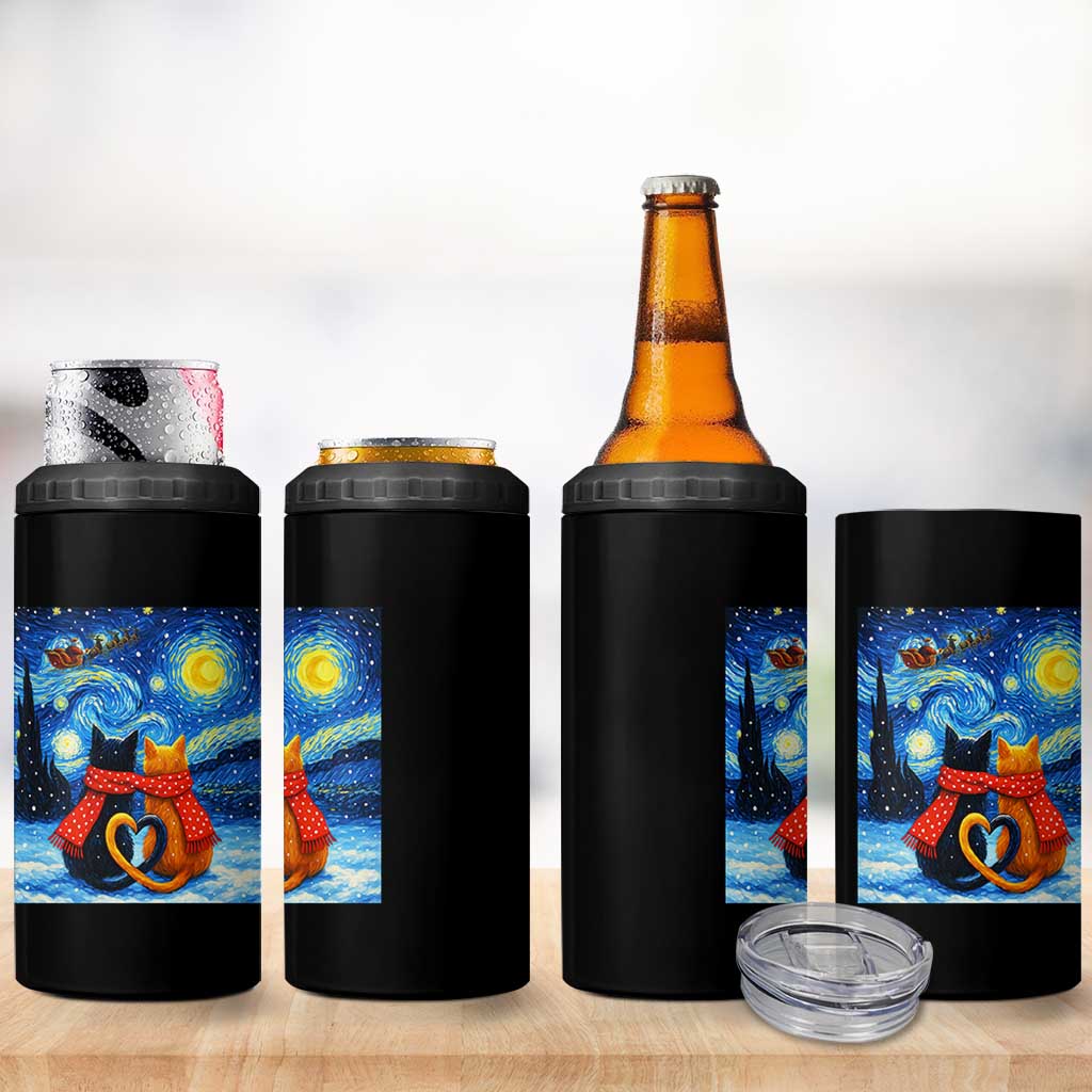 Funny Couples Christmas 4 in 1 Can Cooler Tumbler Cats Lover Starry Night - Wonder Print Shop