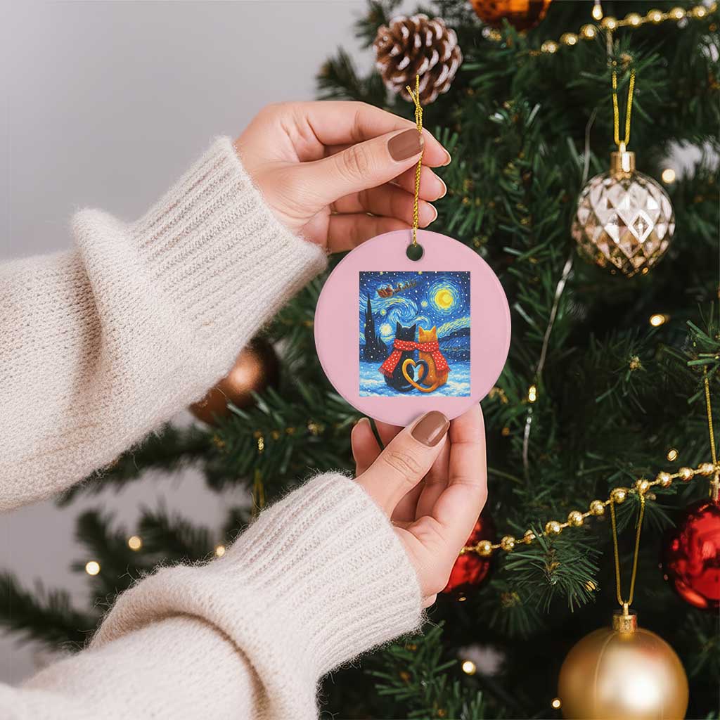 Funny Couples Xmas Ceramic Ornament Cats Lover Starry Night - Wonder Print Shop