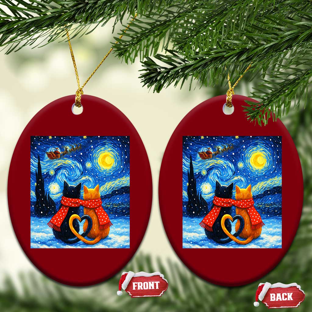 Funny Couples Xmas Ceramic Ornament Cats Lover Starry Night - Wonder Print Shop
