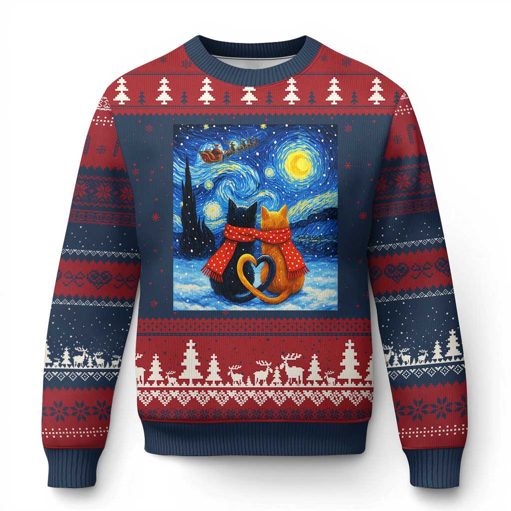 Funny Couples Xmas Ugly Christmas Sweater Cats Lover Starry Night - Wonder Print Shop