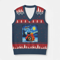 Funny Couples Xmas V-Neck Knit Sweater Vest Cats Lover Starry Night - Wonder Print Shop