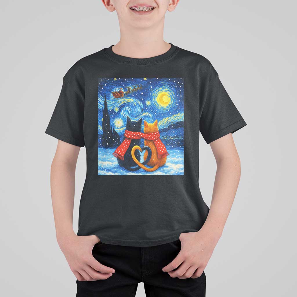 Funny Couples Christmas T Shirt For Kid Cats Lover Starry Night - Wonder Print Shop