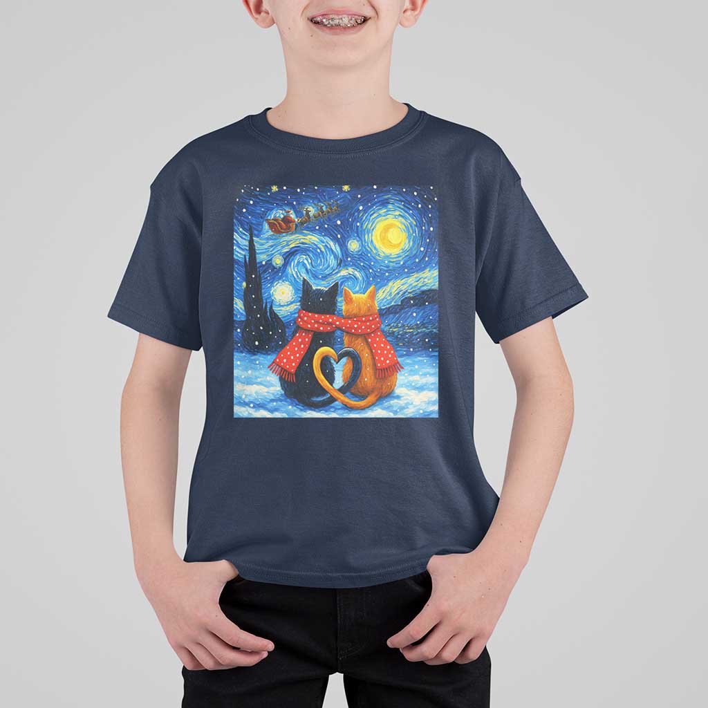 Funny Couples Christmas T Shirt For Kid Cats Lover Starry Night - Wonder Print Shop