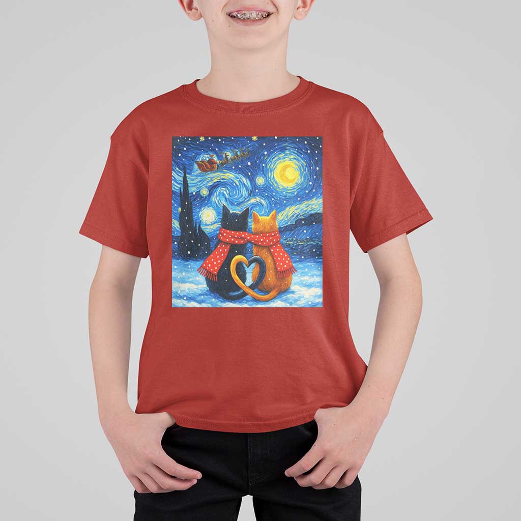 Funny Couples Christmas T Shirt For Kid Cats Lover Starry Night - Wonder Print Shop