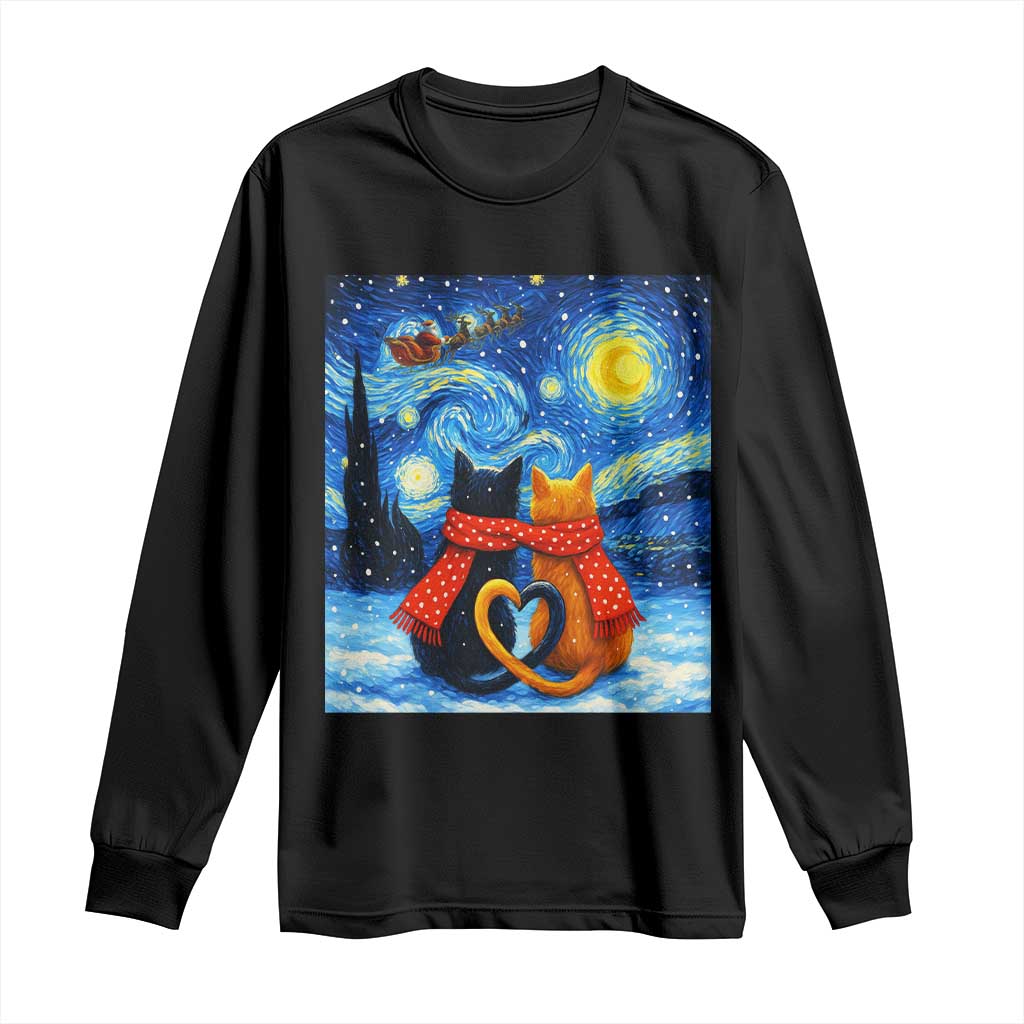 Funny Couples Christmas Long Sleeve Shirt Cats Lover Starry Night - Wonder Print Shop