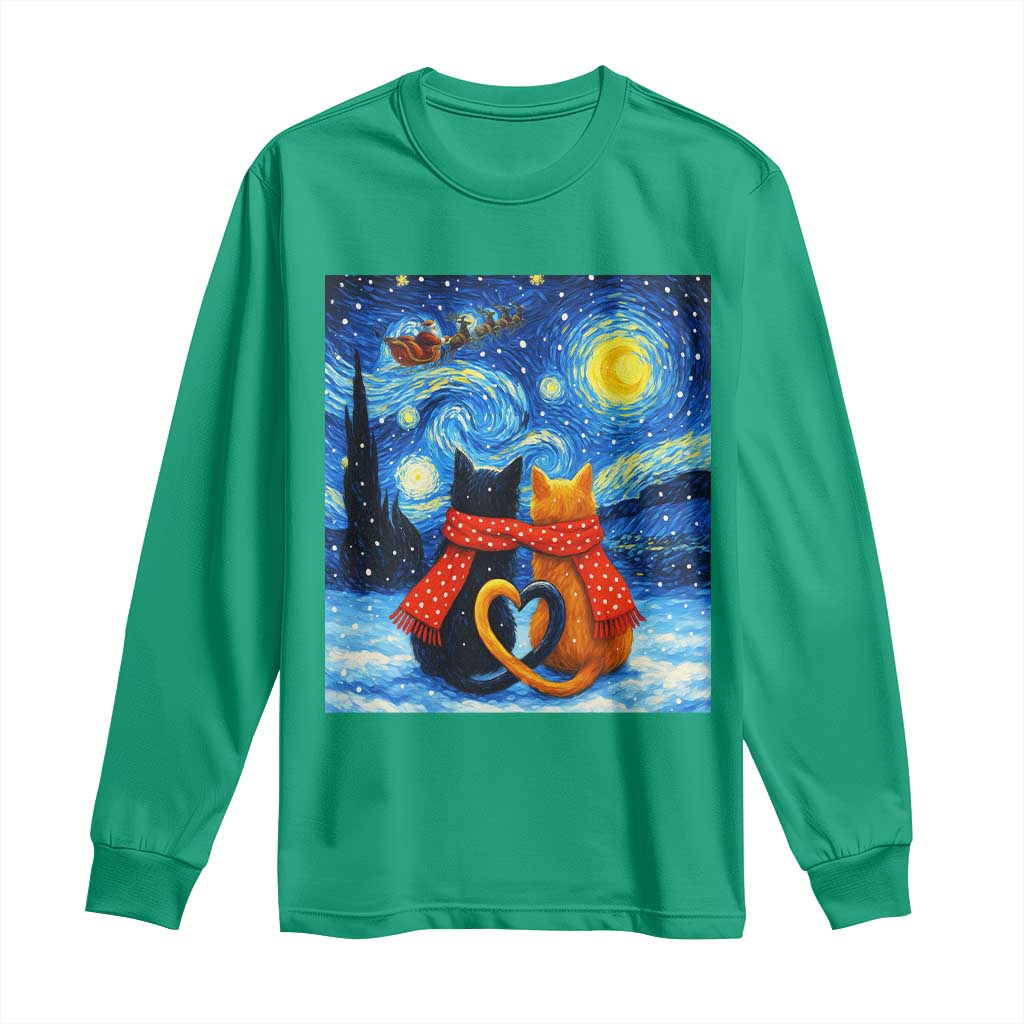 Funny Couples Christmas Long Sleeve Shirt Cats Lover Starry Night - Wonder Print Shop