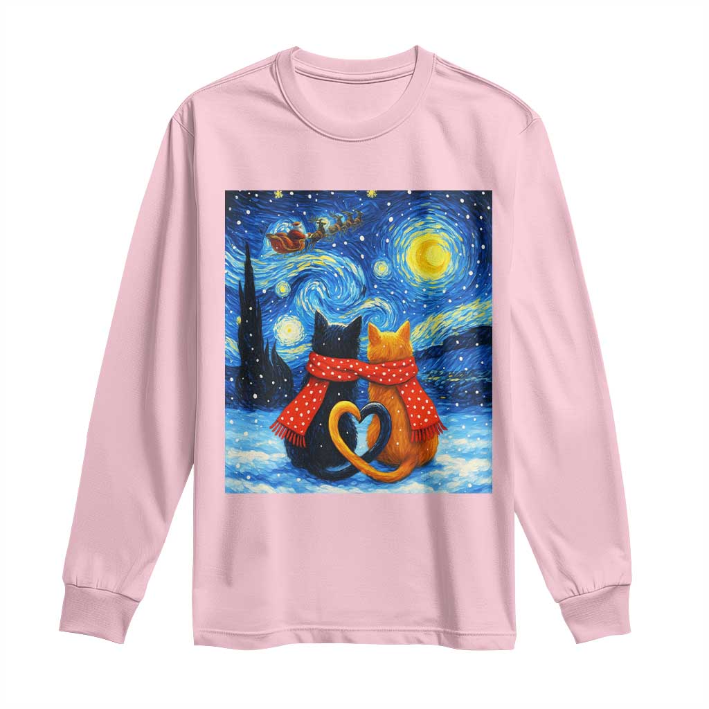 Funny Couples Christmas Long Sleeve Shirt Cats Lover Starry Night - Wonder Print Shop