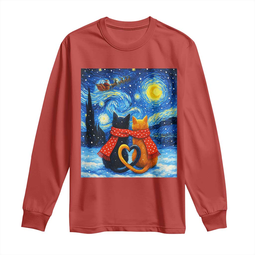 Funny Couples Christmas Long Sleeve Shirt Cats Lover Starry Night - Wonder Print Shop