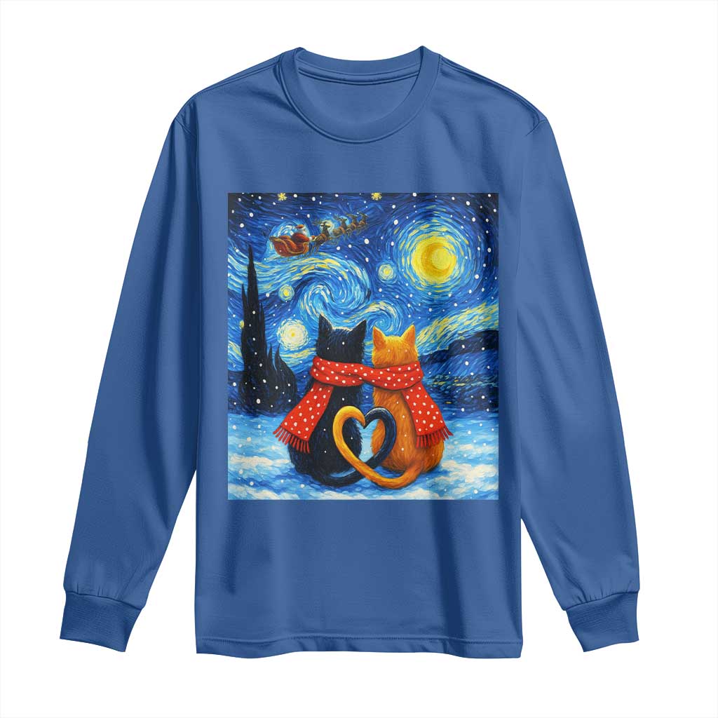 Funny Couples Christmas Long Sleeve Shirt Cats Lover Starry Night - Wonder Print Shop