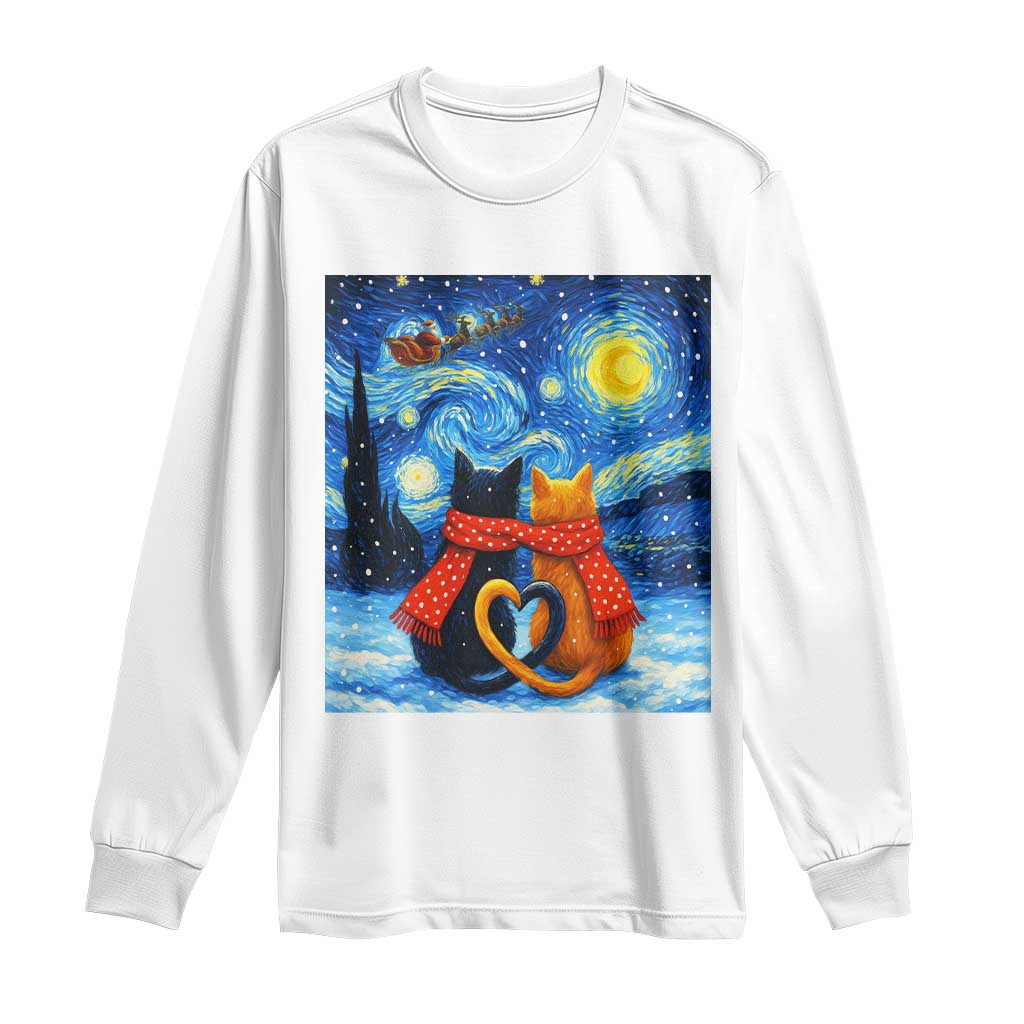 Funny Couples Christmas Long Sleeve Shirt Cats Lover Starry Night - Wonder Print Shop