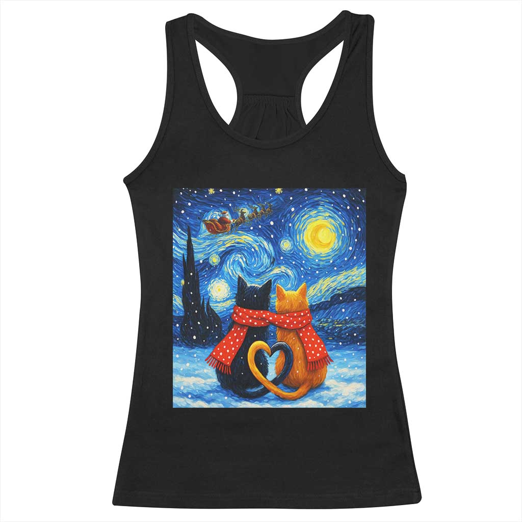 Funny Couples Christmas Racerback Tank Top Cats Lover Starry Night - Wonder Print Shop