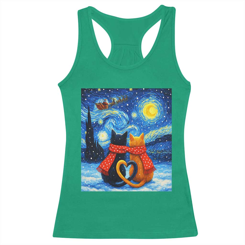 Funny Couples Christmas Racerback Tank Top Cats Lover Starry Night - Wonder Print Shop
